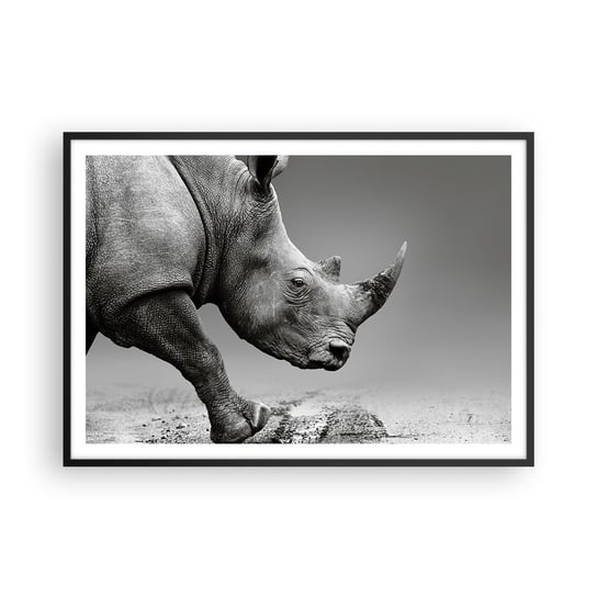 Obraz - Plakat - Niepowstrzymana siła - 100x70cm - Nosorożec Zwierzęta Afryka - Foto Plakaty w ramie koloru czarnego do Salonu Sypialni ARTTOR ARTTOR