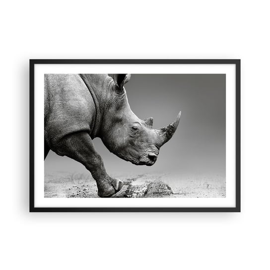 Obraz - Plakat - Niepowstrzymana siła - 70x50cm - Nosorożec Zwierzęta Afryka - Nowoczesny modny obraz Plakat czarna rama ARTTOR ARTTOR