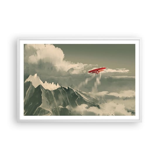 Obraz - Plakat - Nieustraszony pionier - 91x61cm - Abstrakcja Samolot Krajobraz Górski - Foto Plakaty na ścianę w ramie białej - Plakat do Salonu Sypialni ARTTOR ARTTOR