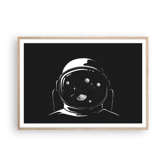Obraz - Plakat - Niezły widok - 100x70cm - Astronauta Kosmos Wszechświat - Foto Plakaty w ramie koloru jasny dąb do Salonu Sypialni ARTTOR ARTTOR