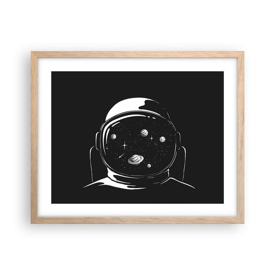 Obraz - Plakat - Niezły widok - 50x40cm - Astronauta Kosmos Wszechświat - Foto Plakaty w ramie koloru jasny dąb do Salonu Sypialni ARTTOR ARTTOR