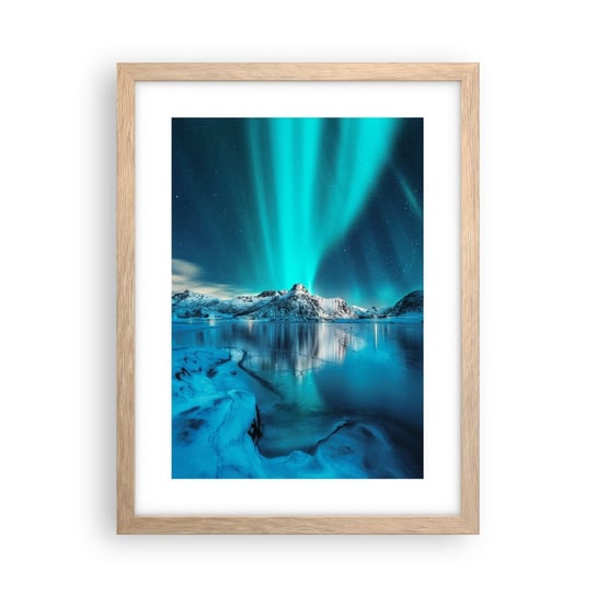 Obraz - Plakat - Noc światła - 30x40cm - Zorza Polarna Norwegia Krajobraz - Foto Plakaty na ścianę w ramie jasny dąb - Plakat do Salonu Sypialni ARTTOR ARTTOR