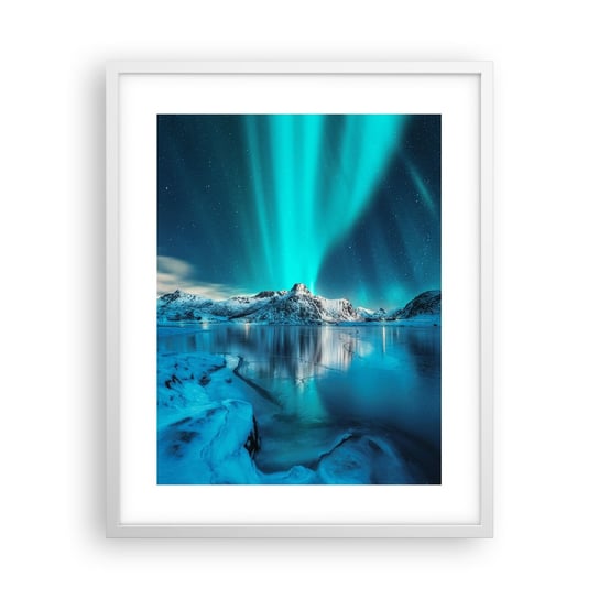 Obraz - Plakat - Noc światła - 40x50cm - Zorza Polarna Norwegia Krajobraz - Foto Plakaty w ramie koloru białego do Salonu Sypialni ARTTOR ARTTOR