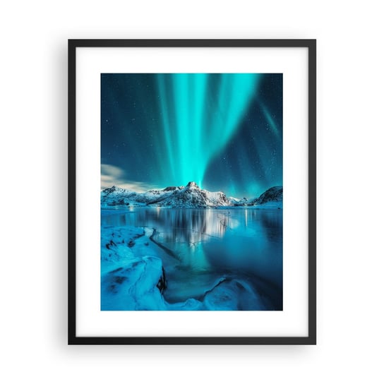 Obraz - Plakat - Noc światła - 40x50cm - Zorza Polarna Norwegia Krajobraz - Foto Plakaty w ramie koloru czarnego do Salonu Sypialni ARTTOR ARTTOR