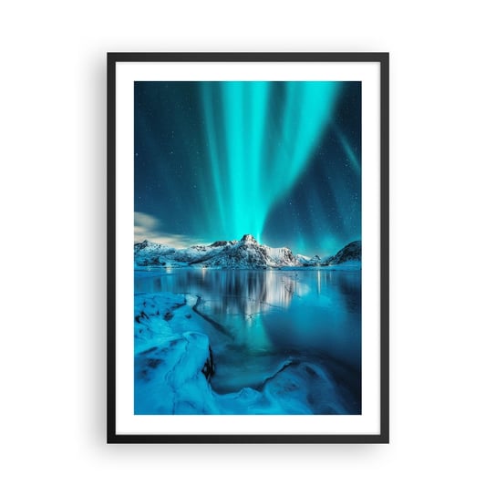 Obraz - Plakat - Noc światła - 50x70cm - Zorza Polarna Norwegia Krajobraz - Nowoczesny modny obraz Plakat czarna rama ARTTOR ARTTOR