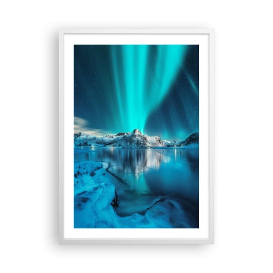 Obraz - Plakat - Noc światła - 50x70cm - Zorza Polarna Norwegia Krajobraz - Nowoczesny modny obraz Plakat rama biała ARTTOR ARTTOR