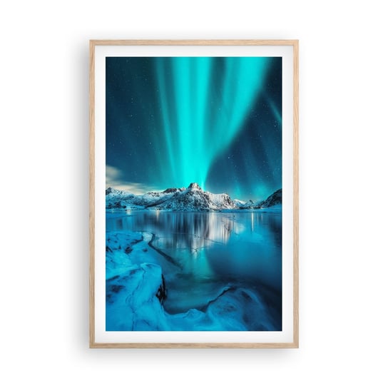 Obraz - Plakat - Noc światła - 61x91cm - Zorza Polarna Norwegia Krajobraz - Foto Plakaty na ścianę w ramie jasny dąb - Plakat do Salonu Sypialni ARTTOR ARTTOR