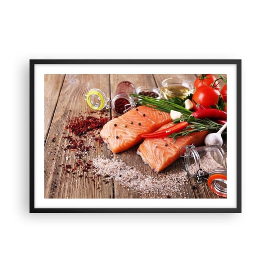 Obraz - Plakat - Norweska przygoda w kuchni - 70x50cm - Gastronomia Łosoś Przyprawy - Nowoczesny modny obraz Plakat czarna rama ARTTOR ARTTOR