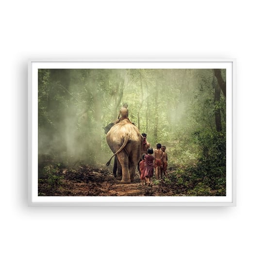 Obraz - Plakat - Nowa Księga Dżungli - 100x70cm - Krajobraz Słoń Dżungla - Foto Plakaty w ramie koloru białego do Salonu Sypialni ARTTOR ARTTOR