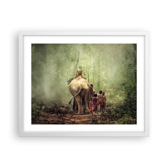 Obraz - Plakat - Nowa Księga Dżungli - 50x40cm - Krajobraz Słoń Dżungla - Foto Plakaty w ramie koloru białego do Salonu Sypialni ARTTOR ARTTOR