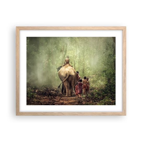 Obraz - Plakat - Nowa Księga Dżungli - 50x40cm - Krajobraz Słoń Dżungla - Foto Plakaty w ramie koloru jasny dąb do Salonu Sypialni ARTTOR ARTTOR