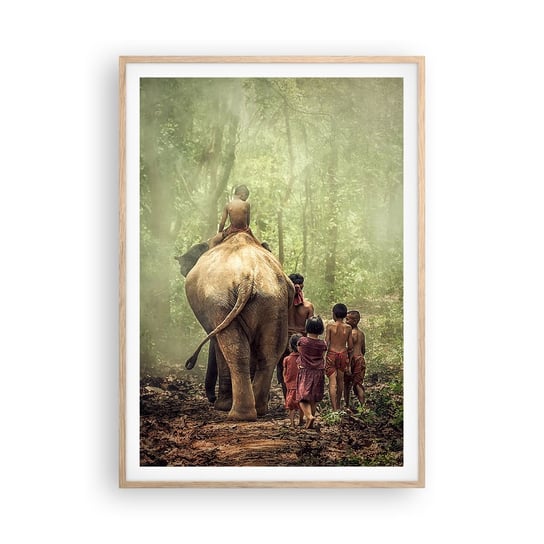 Obraz - Plakat - Nowa Księga Dżungli - 70x100cm - Krajobraz Słoń Dżungla - Foto Plakaty w ramie koloru jasny dąb do Salonu Sypialni ARTTOR ARTTOR