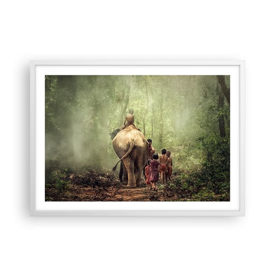Obraz - Plakat - Nowa Księga Dżungli - 70x50cm - Krajobraz Słoń Dżungla - Nowoczesny modny obraz Plakat rama biała ARTTOR ARTTOR