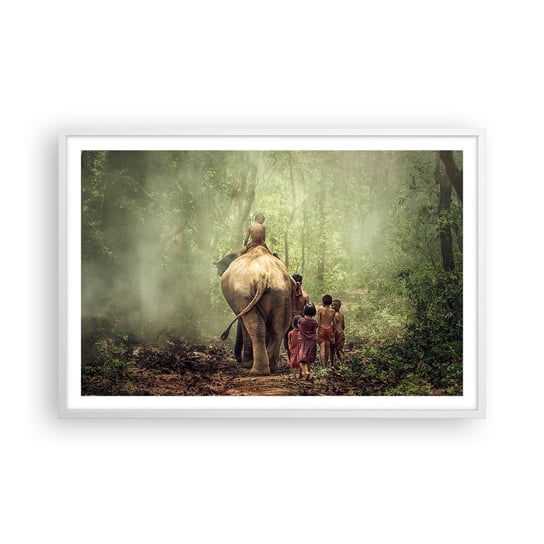 Obraz - Plakat - Nowa Księga Dżungli - 91x61cm - Krajobraz Słoń Dżungla - Foto Plakaty na ścianę w ramie białej - Plakat do Salonu Sypialni ARTTOR ARTTOR