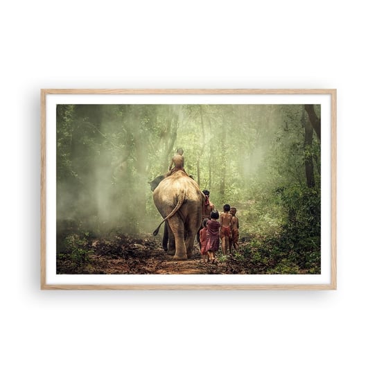 Obraz - Plakat - Nowa Księga Dżungli - 91x61cm - Krajobraz Słoń Dżungla - Foto Plakaty na ścianę w ramie jasny dąb - Plakat do Salonu Sypialni ARTTOR ARTTOR