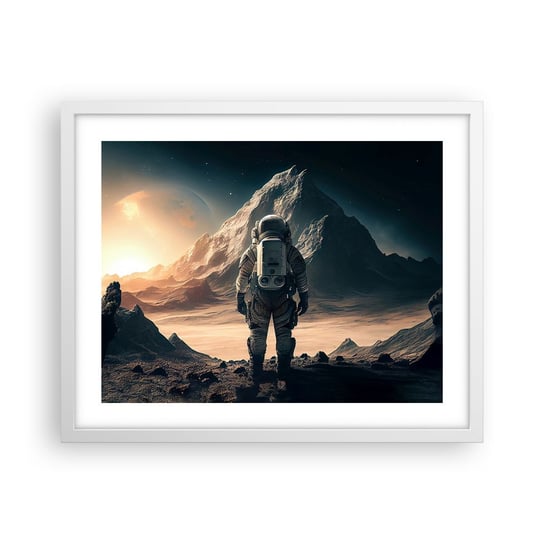 Obraz - Plakat - Nowe wyzwanie - 50x40cm - Astronauta Planeta Kosmos - Foto Plakaty w ramie koloru białego do Salonu Sypialni ARTTOR ARTTOR