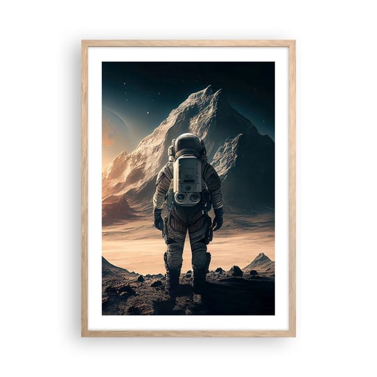 Obraz - Plakat - Nowe wyzwanie - 50x70cm - Astronauta Planeta Kosmos - Nowoczesny modny obraz Plakat rama jasny dąb ARTTOR ARTTOR