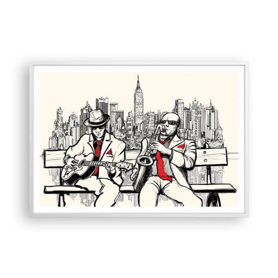 Obraz - Plakat - Nowojorska improwizacja - 100x70cm - Muzyka Jazz Nowy Jork - Foto Plakaty w ramie koloru białego do Salonu Sypialni ARTTOR ARTTOR