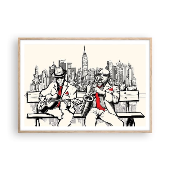 Obraz - Plakat - Nowojorska improwizacja - 100x70cm - Muzyka Jazz Nowy Jork - Foto Plakaty w ramie koloru jasny dąb do Salonu Sypialni ARTTOR ARTTOR