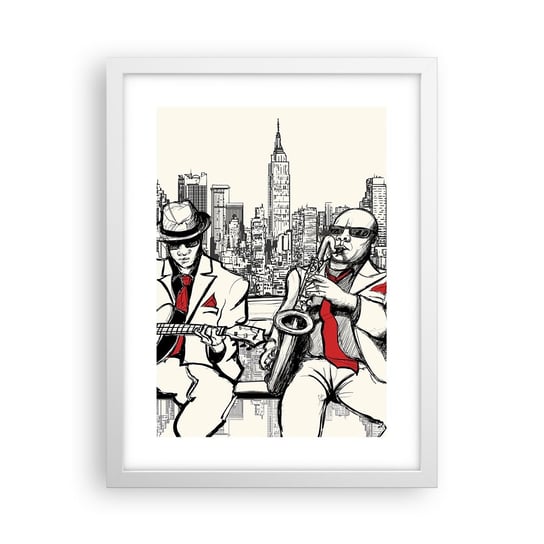 Obraz - Plakat - Nowojorska improwizacja - 30x40cm - Muzyka Jazz Nowy Jork - Foto Plakaty na ścianę w ramie białej - Plakat do Salonu Sypialni ARTTOR ARTTOR