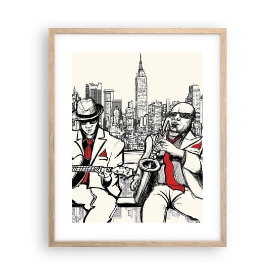 Obraz - Plakat - Nowojorska improwizacja - 40x50cm - Muzyka Jazz Nowy Jork - Foto Plakaty w ramie koloru jasny dąb do Salonu Sypialni ARTTOR ARTTOR