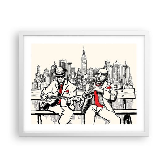 Obraz - Plakat - Nowojorska improwizacja - 50x40cm - Muzyka Jazz Nowy Jork - Foto Plakaty w ramie koloru białego do Salonu Sypialni ARTTOR ARTTOR