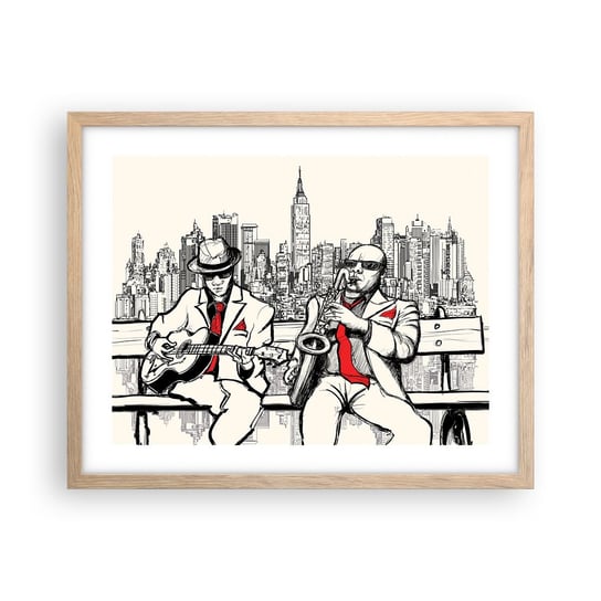 Obraz - Plakat - Nowojorska improwizacja - 50x40cm - Muzyka Jazz Nowy Jork - Foto Plakaty w ramie koloru jasny dąb do Salonu Sypialni ARTTOR ARTTOR