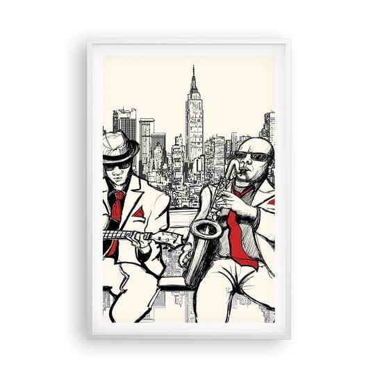 Obraz - Plakat - Nowojorska improwizacja - 61x91cm - Muzyka Jazz Nowy Jork - Foto Plakaty na ścianę w ramie białej - Plakat do Salonu Sypialni ARTTOR ARTTOR