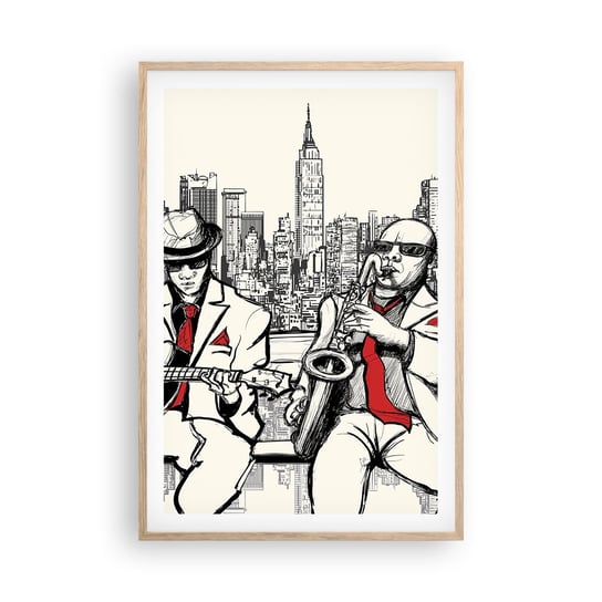 Obraz - Plakat - Nowojorska improwizacja - 61x91cm - Muzyka Jazz Nowy Jork - Foto Plakaty na ścianę w ramie jasny dąb - Plakat do Salonu Sypialni ARTTOR ARTTOR