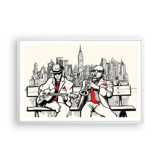Obraz - Plakat - Nowojorska improwizacja - 91x61cm - Muzyka Jazz Nowy Jork - Foto Plakaty na ścianę w ramie białej - Plakat do Salonu Sypialni ARTTOR ARTTOR