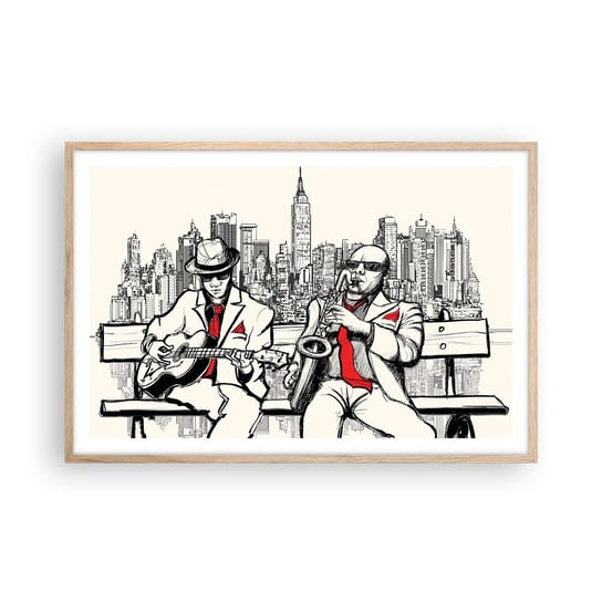Obraz - Plakat - Nowojorska improwizacja - 91x61cm - Muzyka Jazz Nowy Jork - Foto Plakaty na ścianę w ramie jasny dąb - Plakat do Salonu Sypialni ARTTOR ARTTOR