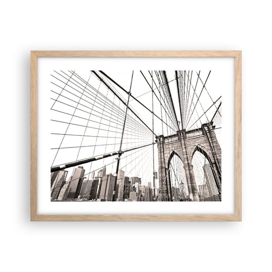 Obraz - Plakat - Nowojorska katedra - 50x40cm - Most Architektura New York - Foto Plakaty w ramie koloru jasny dąb do Salonu Sypialni ARTTOR ARTTOR