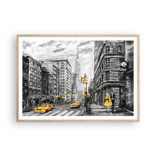 Obraz - Plakat - Nowojorska opowieść - 100x70cm - Miasto Nowy Jork Architektura - Foto Plakaty w ramie koloru jasny dąb do Salonu Sypialni ARTTOR ARTTOR