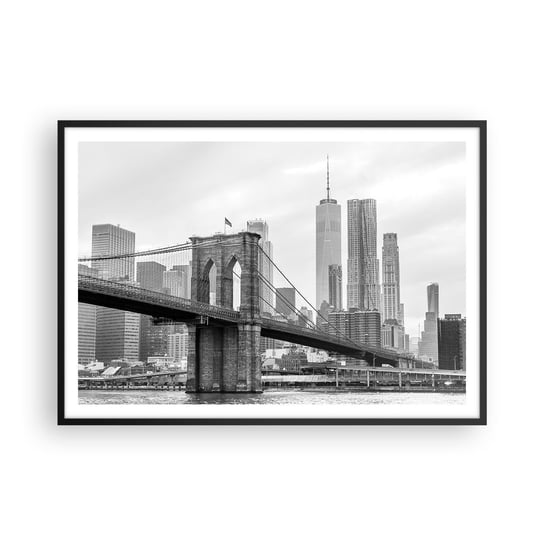 Obraz - Plakat - Nowojorskie klimaty - 100x70cm - Nowy Jork Most Brookliński Manhattan - Foto Plakaty w ramie koloru czarnego do Salonu Sypialni ARTTOR ARTTOR