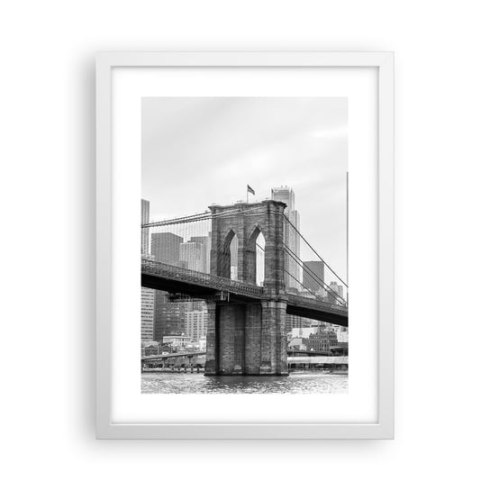 Obraz - Plakat - Nowojorskie klimaty - 30x40cm - Nowy Jork Most Brookliński Manhattan - Foto Plakaty na ścianę w ramie białej - Plakat do Salonu Sypialni ARTTOR ARTTOR