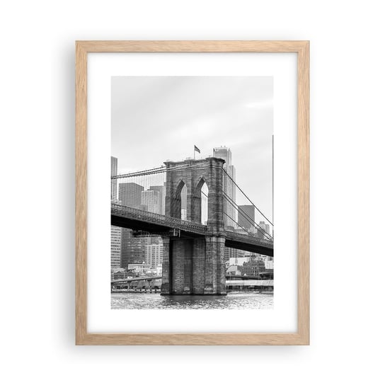Obraz - Plakat - Nowojorskie klimaty - 30x40cm - Nowy Jork Most Brookliński Manhattan - Foto Plakaty na ścianę w ramie jasny dąb - Plakat do Salonu Sypialni ARTTOR ARTTOR