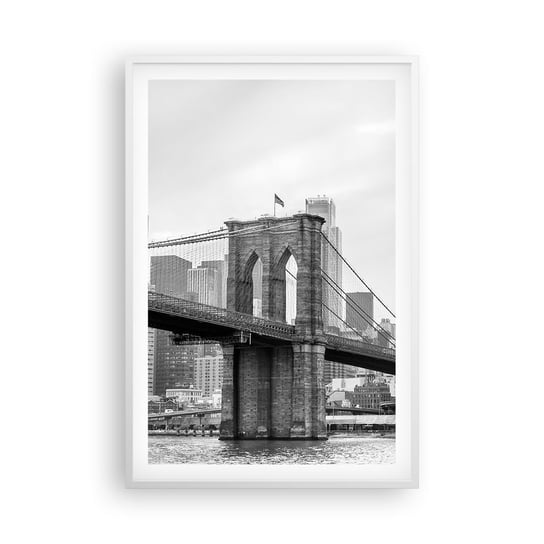 Obraz - Plakat - Nowojorskie klimaty - 61x91cm - Nowy Jork Most Brookliński Manhattan - Foto Plakaty na ścianę w ramie białej - Plakat do Salonu Sypialni ARTTOR ARTTOR
