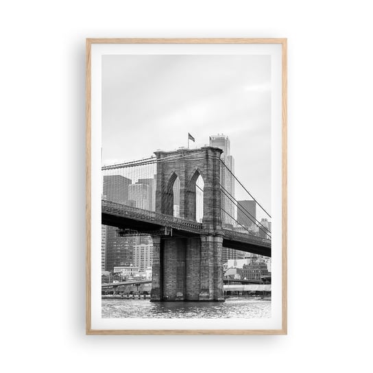 Obraz - Plakat - Nowojorskie klimaty - 61x91cm - Nowy Jork Most Brookliński Manhattan - Foto Plakaty na ścianę w ramie jasny dąb - Plakat do Salonu Sypialni ARTTOR ARTTOR
