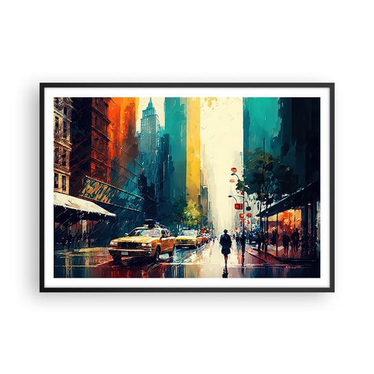 Obraz - Plakat - Nowy Jork – tu nawet deszcz jest kolorowy - 100x70cm - Sztuka Pejzaż Miasto - Foto Plakaty w ramie koloru czarnego do Salonu Sypialni ARTTOR ARTTOR