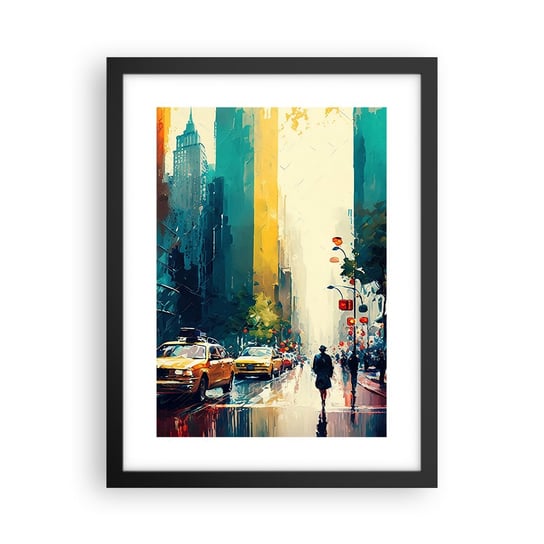 Obraz - Plakat - Nowy Jork – tu nawet deszcz jest kolorowy - 30x40cm - Sztuka Pejzaż Miasto - Foto Plakaty na ścianę w czarnej ramie - Plakat do Salonu Sypialni ARTTOR ARTTOR