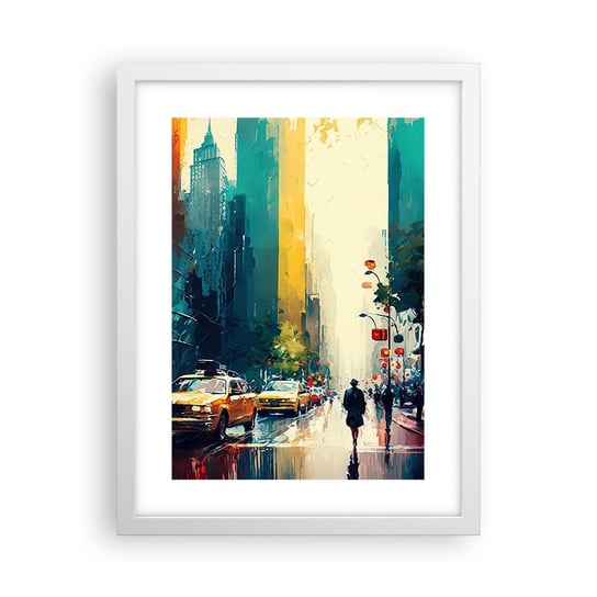 Obraz - Plakat - Nowy Jork – tu nawet deszcz jest kolorowy - 30x40cm - Sztuka Pejzaż Miasto - Foto Plakaty na ścianę w ramie białej - Plakat do Salonu Sypialni ARTTOR ARTTOR