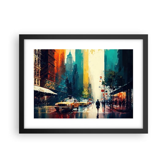 Obraz - Plakat - Nowy Jork – tu nawet deszcz jest kolorowy - 40x30cm - Sztuka Pejzaż Miasto - Foto Plakaty na ścianę w czarnej ramie - Plakat do Salonu Sypialni ARTTOR ARTTOR