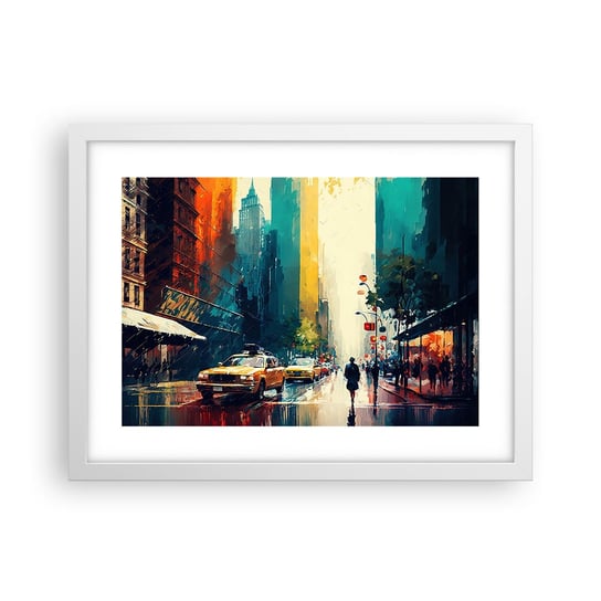 Obraz - Plakat - Nowy Jork – tu nawet deszcz jest kolorowy - 40x30cm - Sztuka Pejzaż Miasto - Foto Plakaty na ścianę w ramie białej - Plakat do Salonu Sypialni ARTTOR ARTTOR