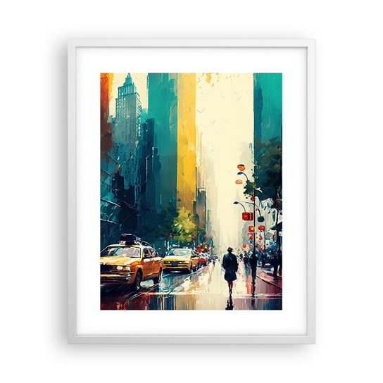 Obraz - Plakat - Nowy Jork – tu nawet deszcz jest kolorowy - 40x50cm - Sztuka Pejzaż Miasto - Foto Plakaty w ramie koloru białego do Salonu Sypialni ARTTOR ARTTOR