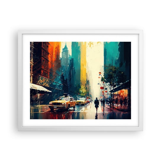 Obraz - Plakat - Nowy Jork – tu nawet deszcz jest kolorowy - 50x40cm - Sztuka Pejzaż Miasto - Foto Plakaty w ramie koloru białego do Salonu Sypialni ARTTOR ARTTOR