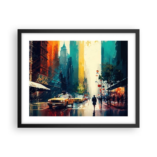 Obraz - Plakat - Nowy Jork – tu nawet deszcz jest kolorowy - 50x40cm - Sztuka Pejzaż Miasto - Foto Plakaty w ramie koloru czarnego do Salonu Sypialni ARTTOR ARTTOR
