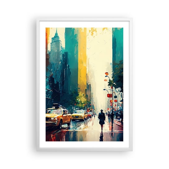Obraz - Plakat - Nowy Jork – tu nawet deszcz jest kolorowy - 50x70cm - Sztuka Pejzaż Miasto - Nowoczesny modny obraz Plakat rama biała ARTTOR ARTTOR