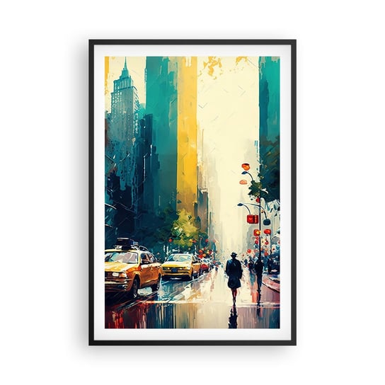 Obraz - Plakat - Nowy Jork – tu nawet deszcz jest kolorowy - 61x91cm - Sztuka Pejzaż Miasto - Foto Plakaty na ścianę w czarnej ramie - Plakat do Salonu Sypialni ARTTOR ARTTOR