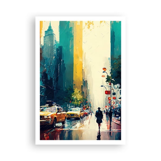 Obraz - Plakat - Nowy Jork – tu nawet deszcz jest kolorowy - 70x100cm - Sztuka Pejzaż Miasto - Foto Plakaty bez ramy na ścianę do Salonu Sypialni ARTTOR ARTTOR