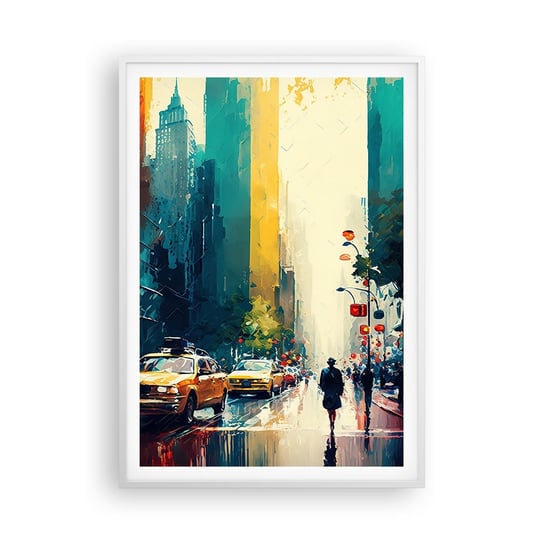 Obraz - Plakat - Nowy Jork – tu nawet deszcz jest kolorowy - 70x100cm - Sztuka Pejzaż Miasto - Foto Plakaty w ramie koloru białego do Salonu Sypialni ARTTOR ARTTOR